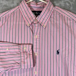 Ralph‎ Lauren Shirt Mens Large Pink Stripe Classic Fit Long Sleeve Button Down